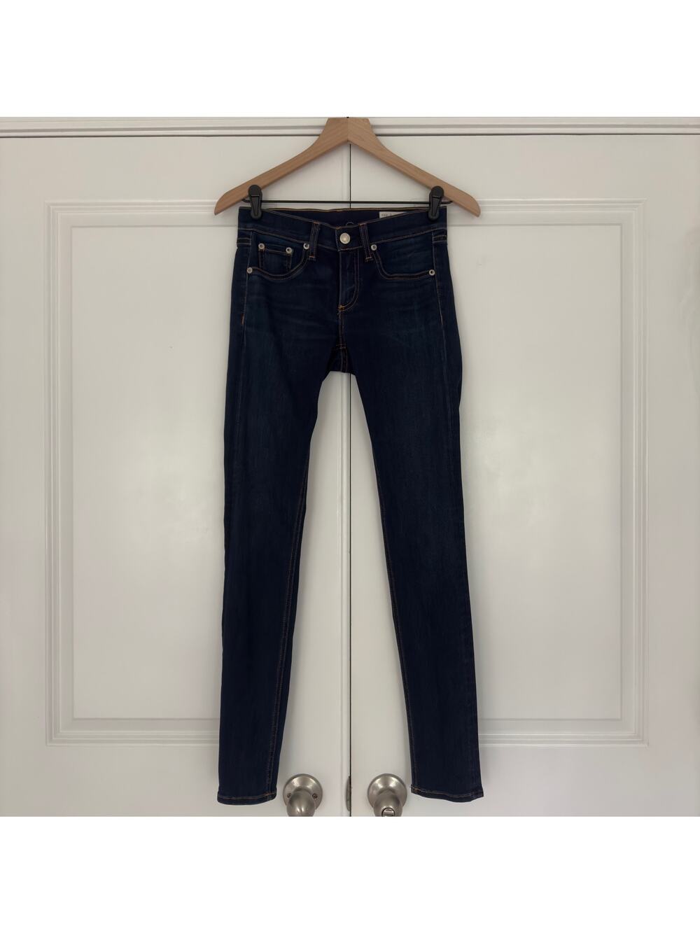Rag & Bone Dark Wash Skinny Jeans 5-Pocket button zip Cotton stretch Made in USA